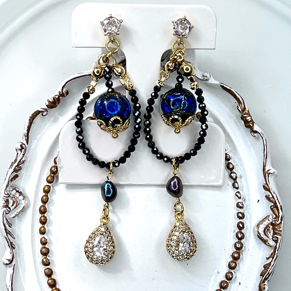 Pearl Jewelry - Handmade Freshwater Peacock 🦚 Pearl S925 SS Posts Murano Glass Crystal Earrings